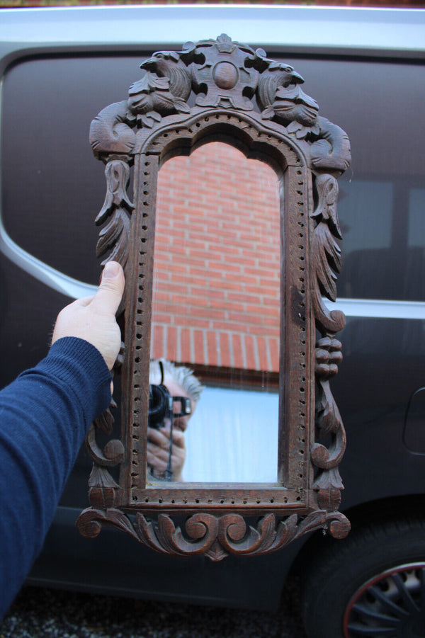 Antique french wood carved frame wall mirror phoenix birds decor