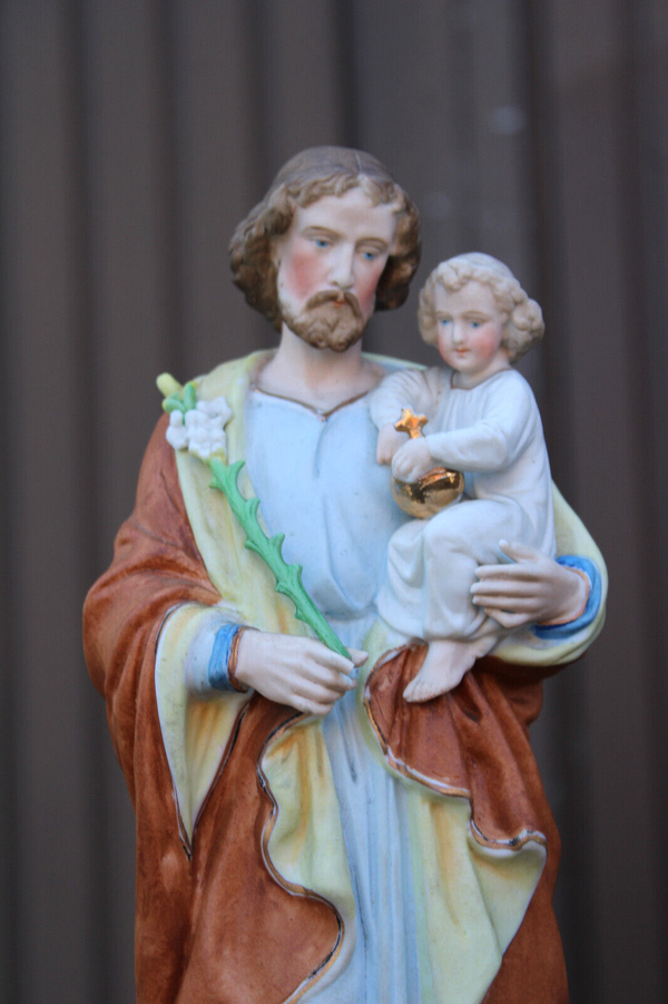 Antique L 19thc French vieux paris porcelain bisque saint joseph figurine statue