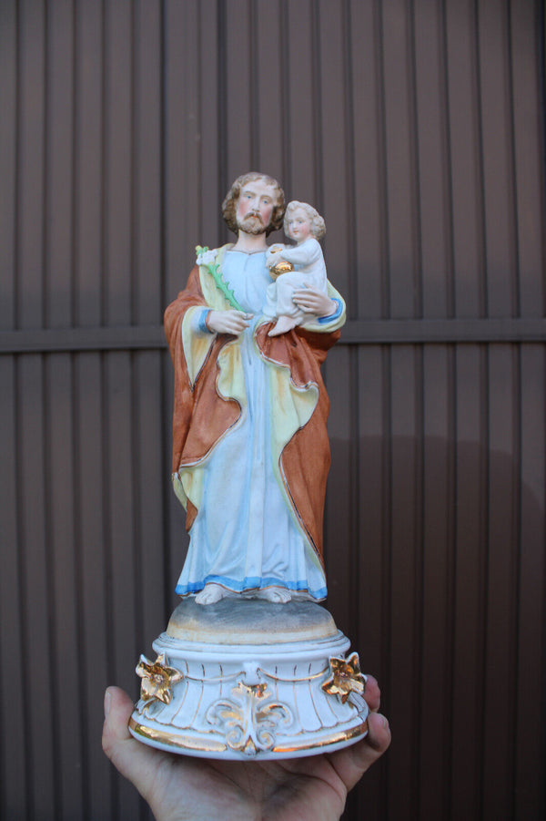 Antique L 19thc French vieux paris porcelain bisque saint joseph figurine statue