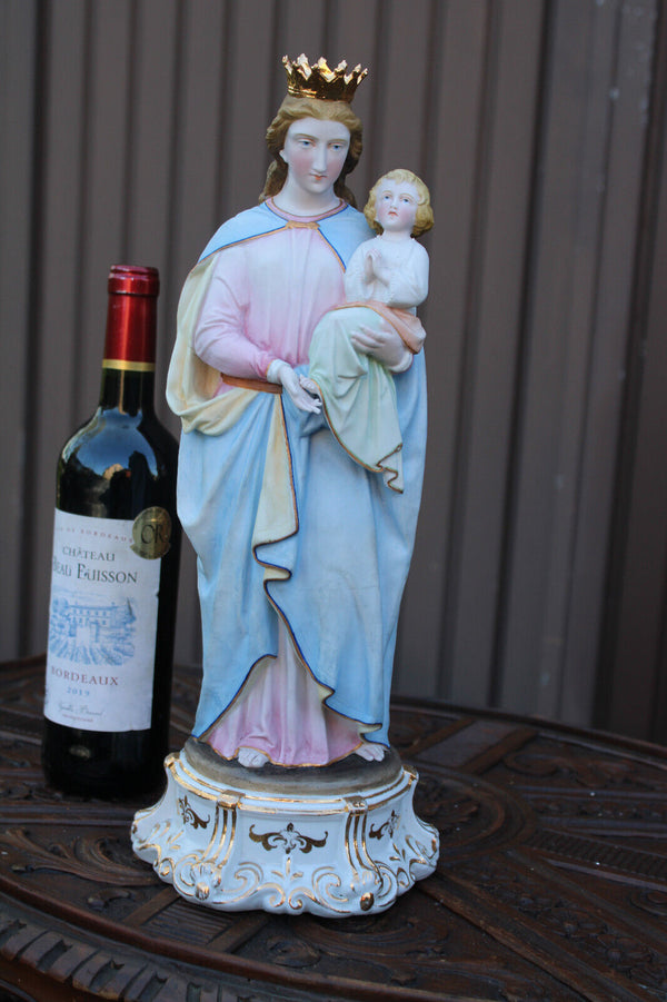 Antique vieux andenne bisque porcelain belgian madonna statue religious