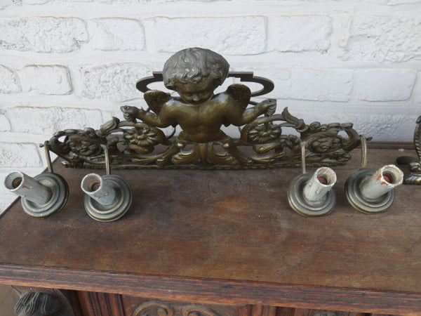 PAIR Antique french putti cherub XL metal bronze patinated Wall lights sconces