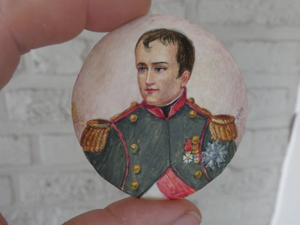 Antique 19thc  Miniature portrait napoleon hand paint napoleon 19thc