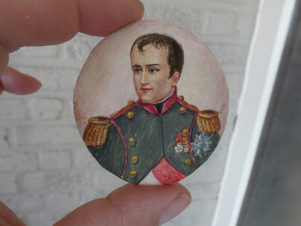 Antique 19thc  Miniature portrait napoleon hand paint napoleon 19thc