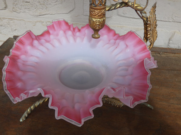 Antique art nouveau metal pink murano glass bowl centerpiece Statue vase floral