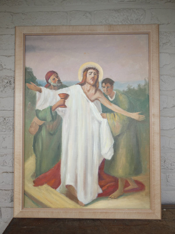 Complete set 14 stations cross painting oil canvas flanders school Religious