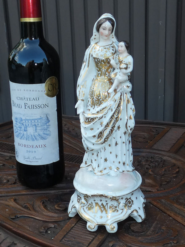 Antique vieux paris porcelain madonna child figurine statue religious rare