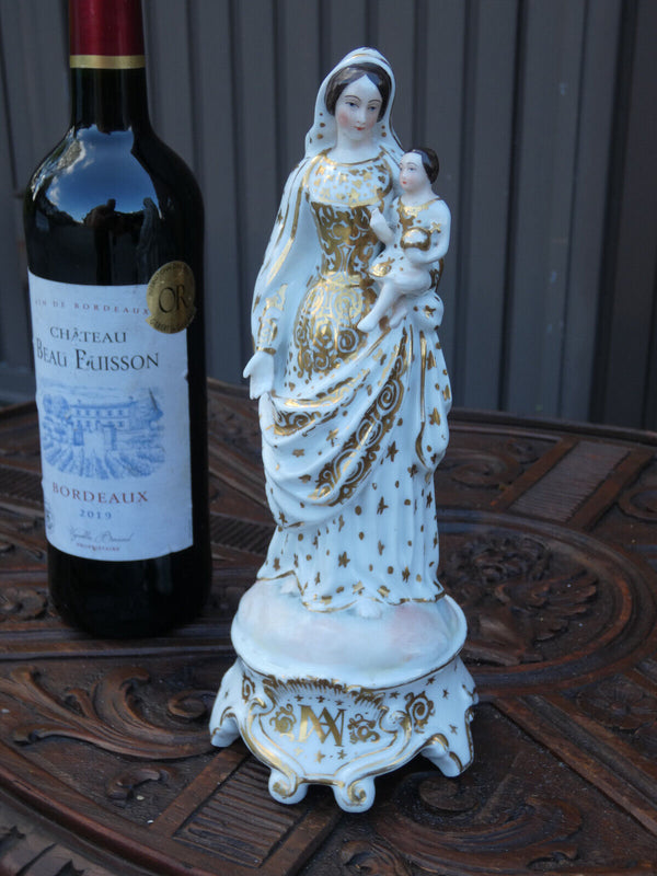 Antique vieux paris porcelain madonna child figurine statue religious rare