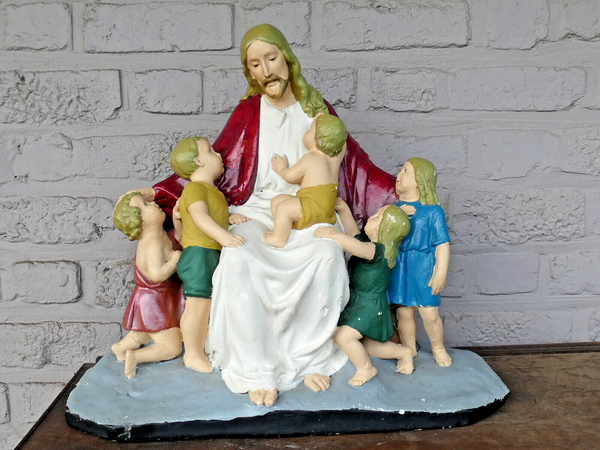 antique large ceramic sculpture jesus with the children statue marked