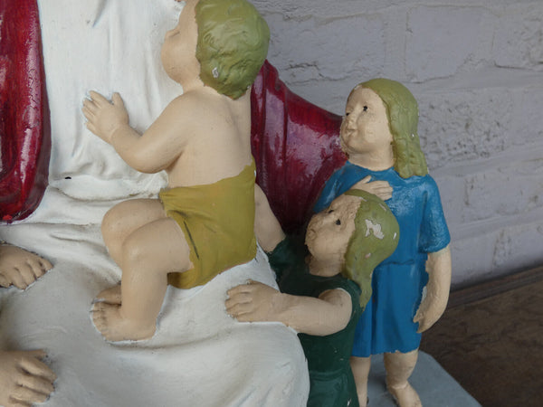 antique large ceramic sculpture jesus with the children statue marked