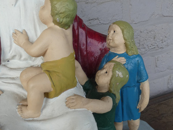 antique large ceramic sculpture jesus with the children statue marked