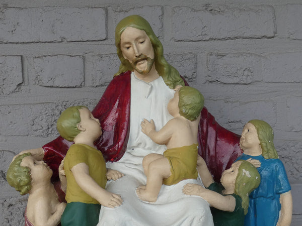 antique large ceramic sculpture jesus with the children statue marked