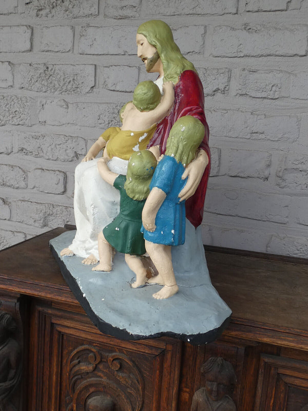 antique large ceramic sculpture jesus with the children statue marked