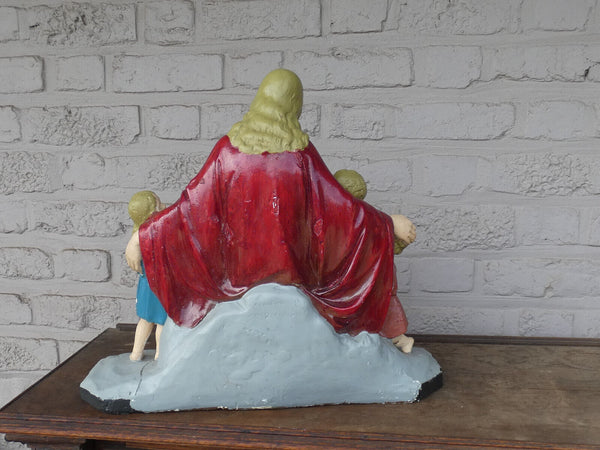 antique large ceramic sculpture jesus with the children statue marked