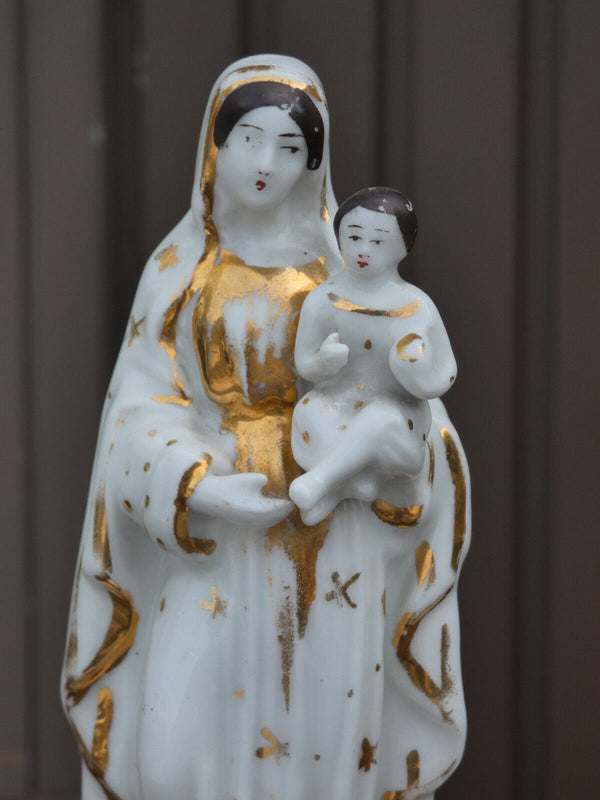 Antique Vieux paris porcelain madonna religious figurine statue