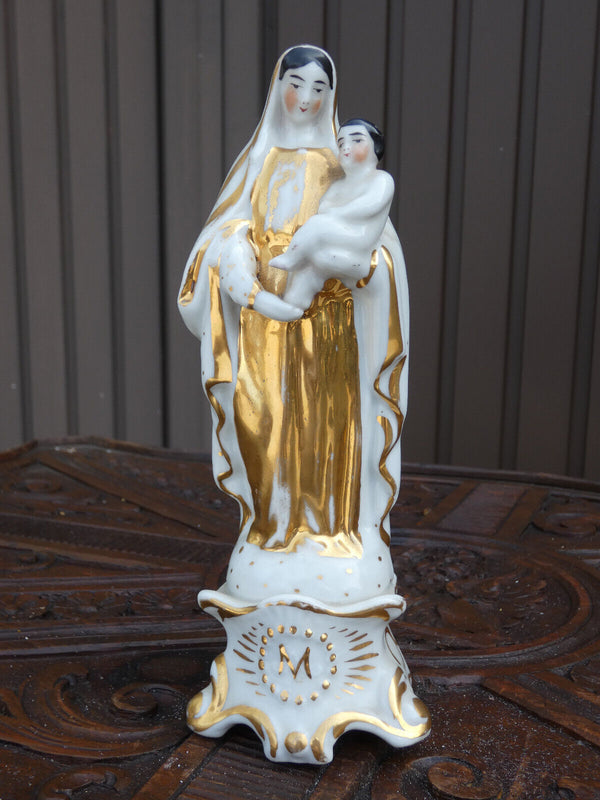 Antique Vieux paris porcelain  madonna religious figurine statue