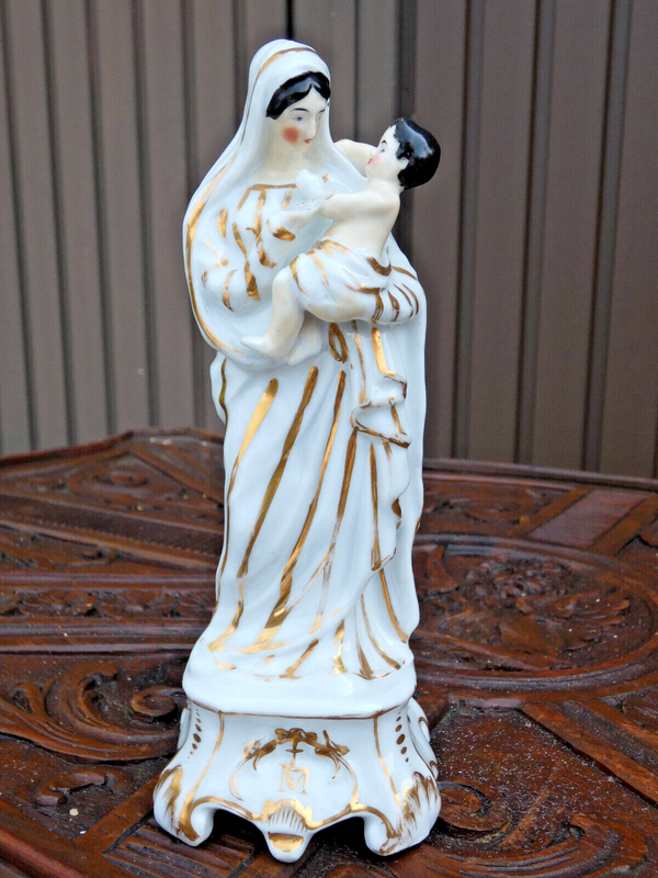 Antique Vieux paris porcelain madonna religious figurine statue