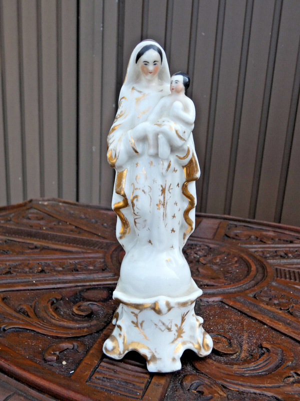 Antique Vieux paris porcelain madonna religious figurine statue