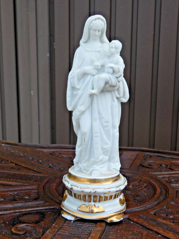 Antique Vieux paris porcelain  bisque madonna religious figurine statue