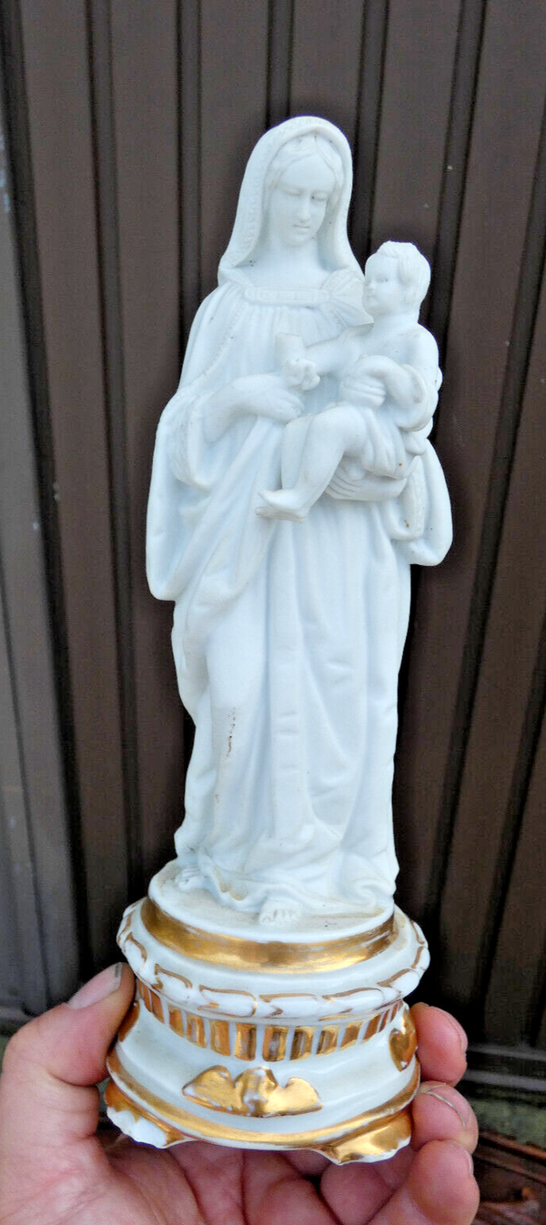 Antique Vieux paris porcelain  bisque madonna religious figurine statue