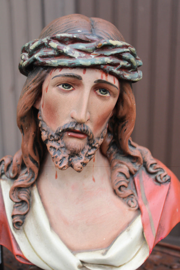 Antique ceramic rare statue jesus ECCE HOMO bust religious