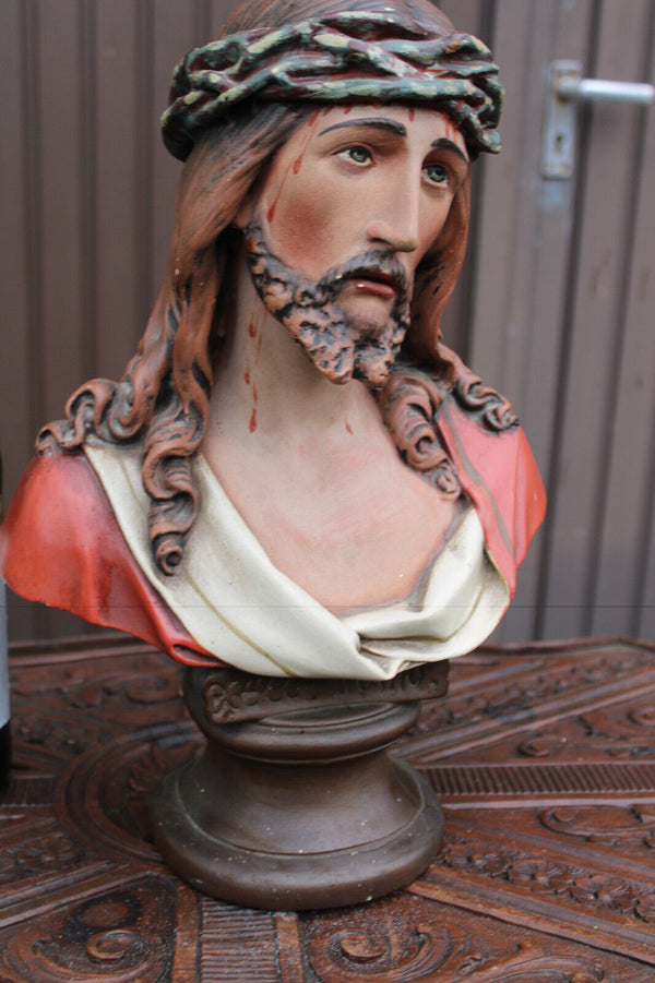 Antique ceramic rare statue jesus ECCE HOMO bust religious