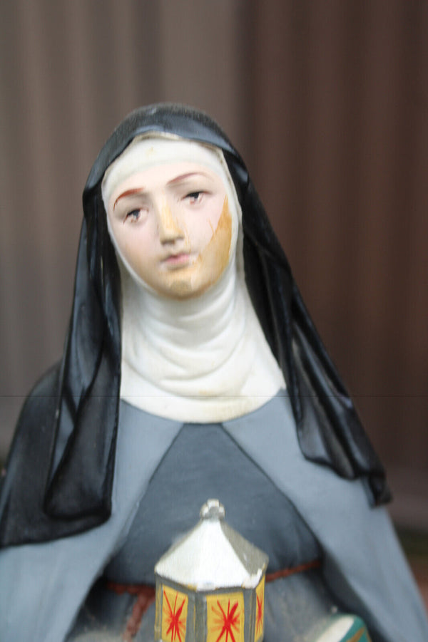 Antique ceramic rare statue SAINT CLARA religious