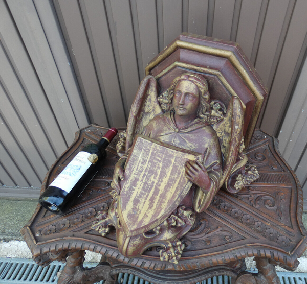 Antique XL french religious church ceramic angel console statue