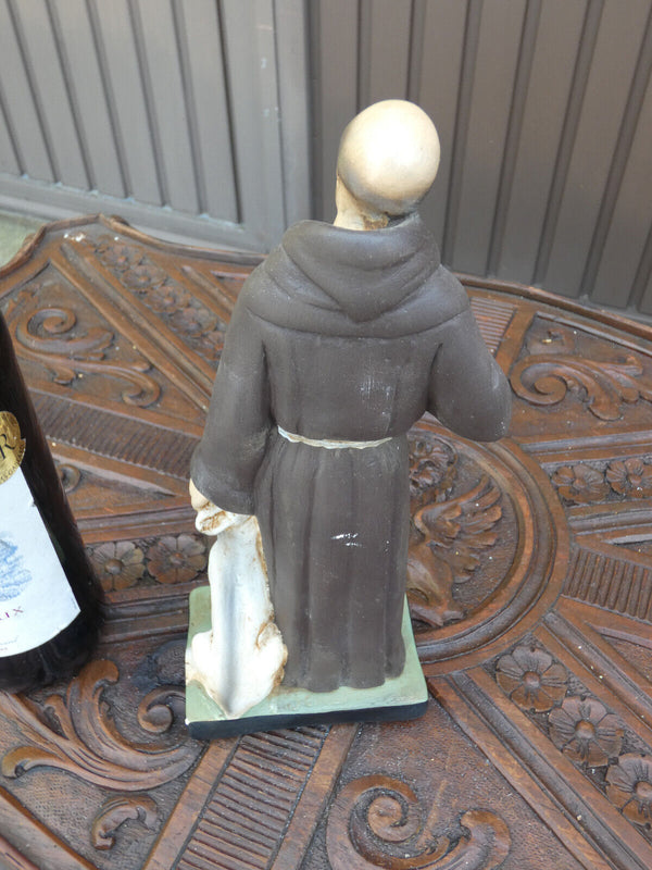 Antique ceramic chalk statue saint Francis Assisi religous