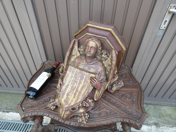 Antique XL french religious church ceramic angel console statue