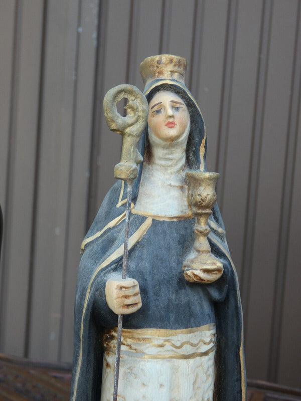 Antique ceramic chalk statue saint Adele religious rare