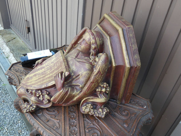 Antique XL french religious church ceramic angel console statue