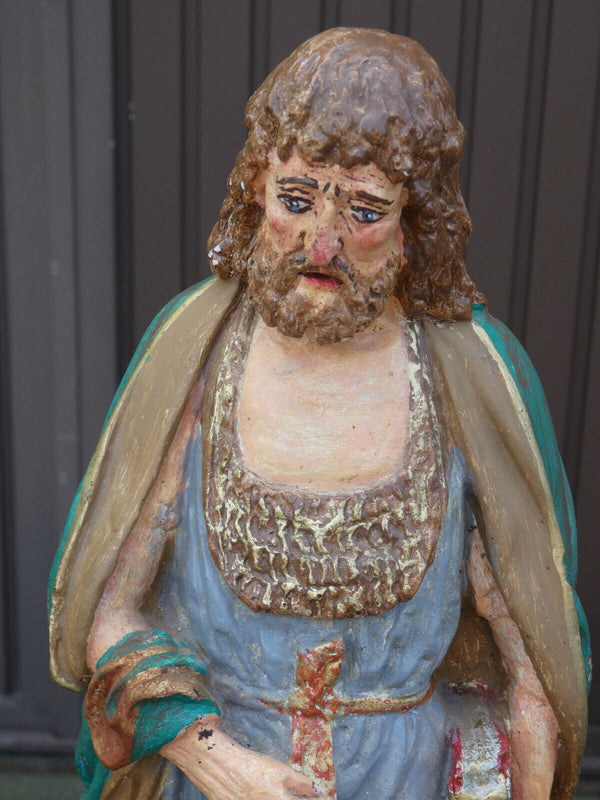 Antique LARGE SAINT DROGO ceramic statue religious