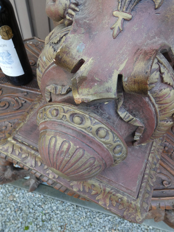 Antique XL french religious church ceramic angels fleur de lys console statue