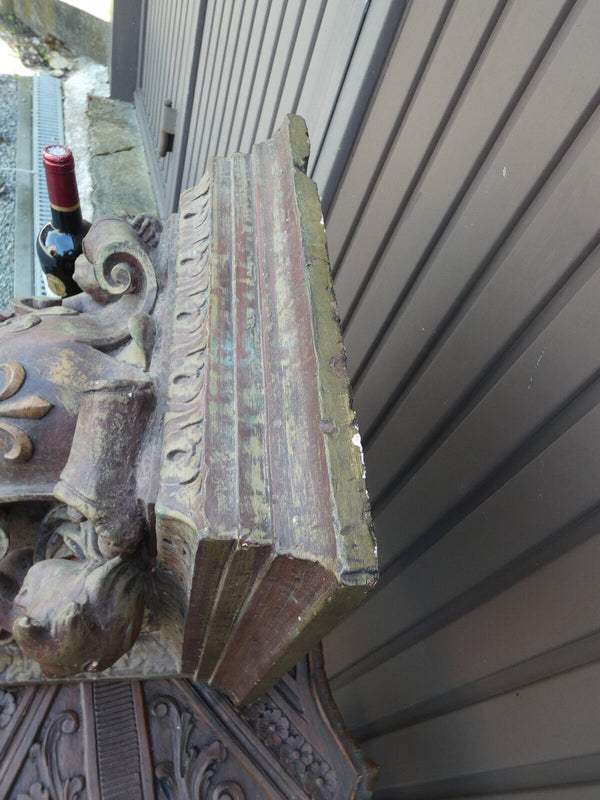 Antique XL french religious church ceramic angels fleur de lys console statue