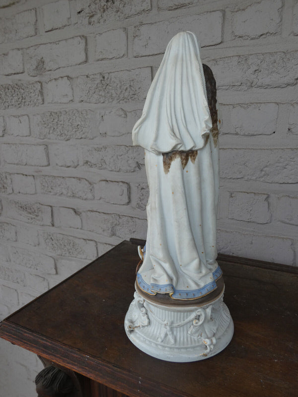 Antique Belgian vieux andenne bisque porcelain madonna statue rare religious