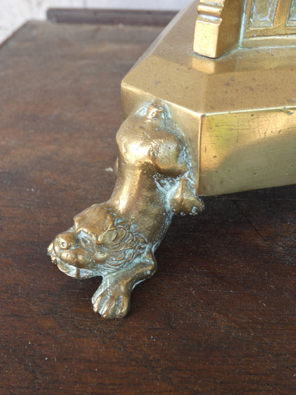 Antique French bronze neo gothic candle holder candlestick lion paws