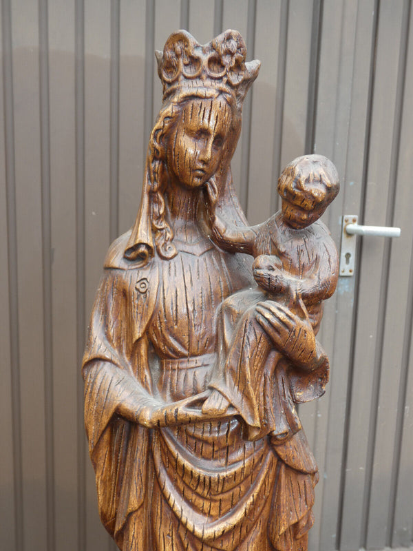 Antique XL ceramic Belgian Our lady of Flanders madonna statue with lion