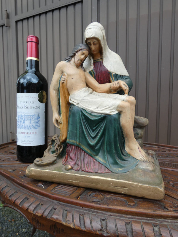 Antique french ceramic pieta statue religious