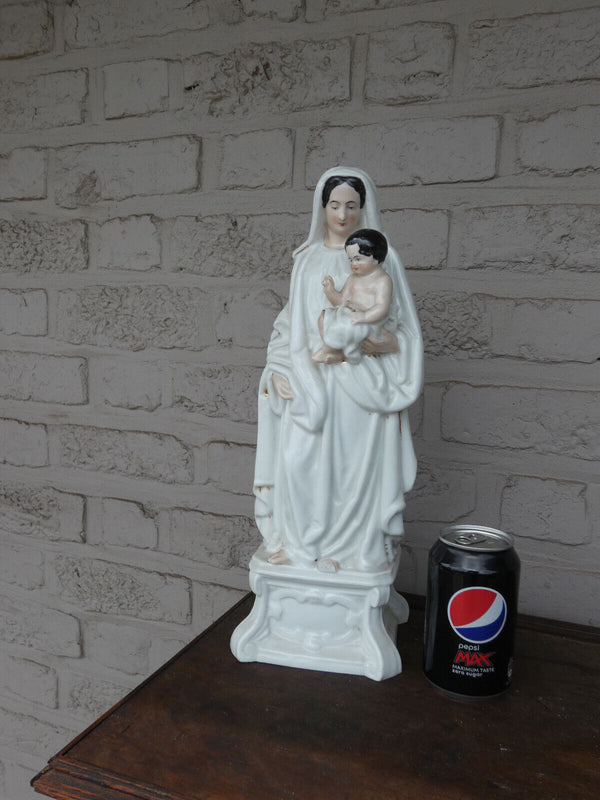 Antique french vieux paris LArge porcelain madonna child statue figurine