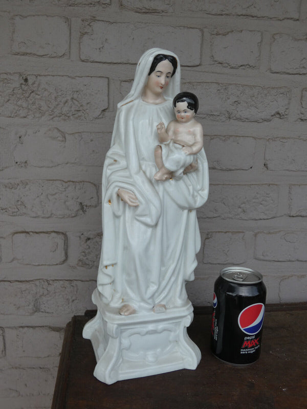 Antique french vieux paris LArge porcelain madonna child statue figurine