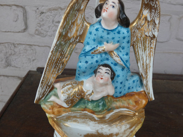 Antique vieux paris porcelain angel holy water font crucifix rare 19thc