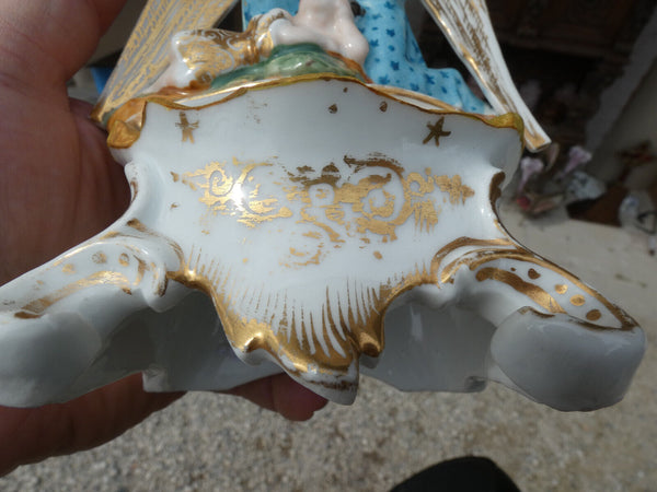 Antique vieux paris porcelain angel holy water font crucifix rare 19thc