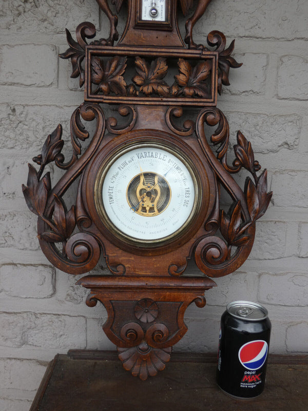 Antique Black forest wood carving Wall barometer dragons floral rare