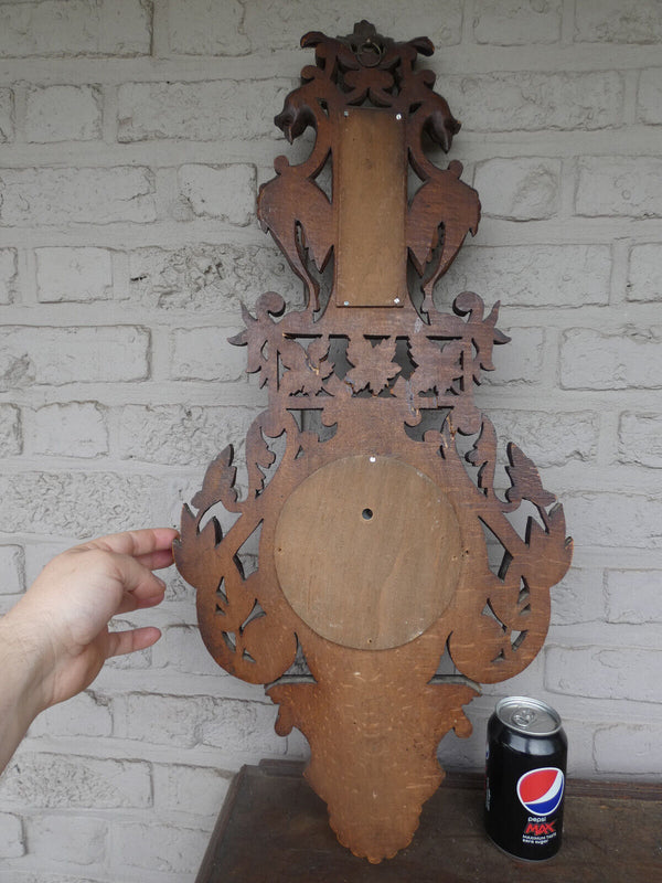 Antique Black forest wood carving Wall barometer dragons floral rare