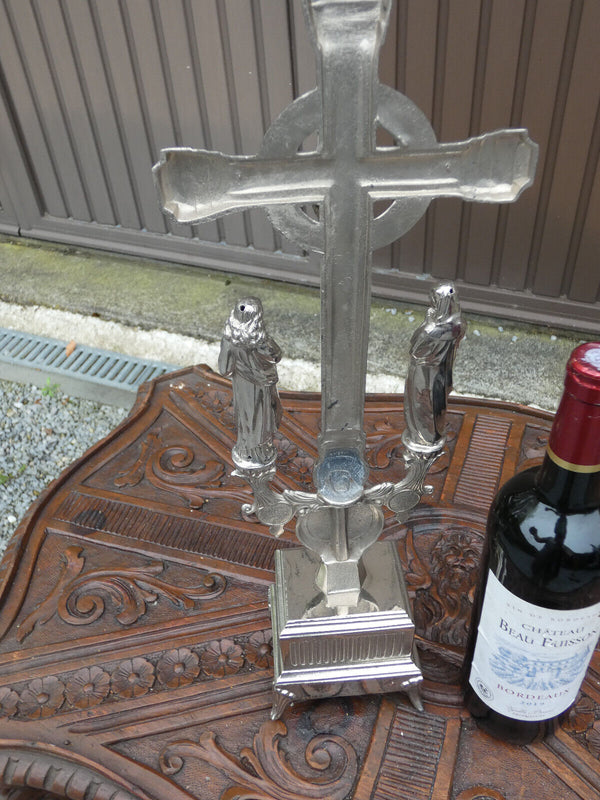 Antique belgian zinc metal crucifix calvary