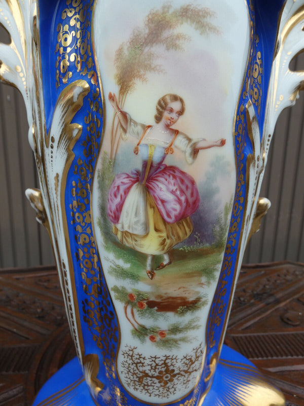 Antique LARGE vieux porcelain hand paint portrait Vase 19thc