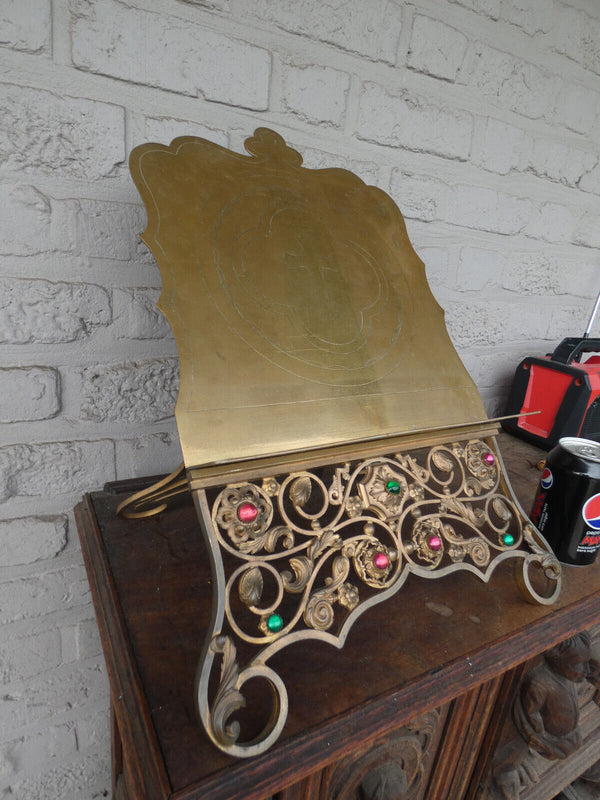 Antique church bronze coloured stones Bible stand lectern religious