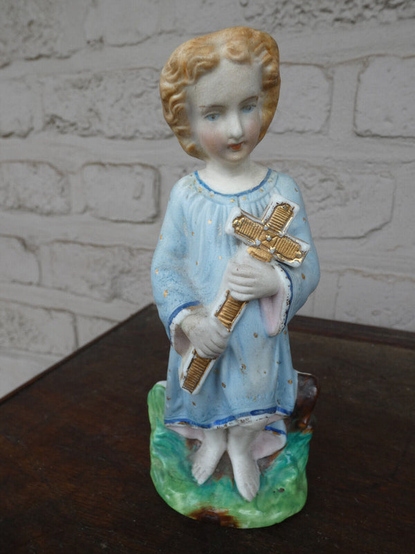 Antique Belgian vieux andenne bisque porcelain young jesus figurine statue