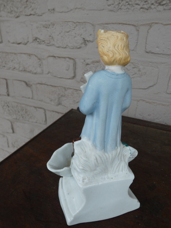 Antique Belgian vieux andenne bisque porcelain holy water font young jesus