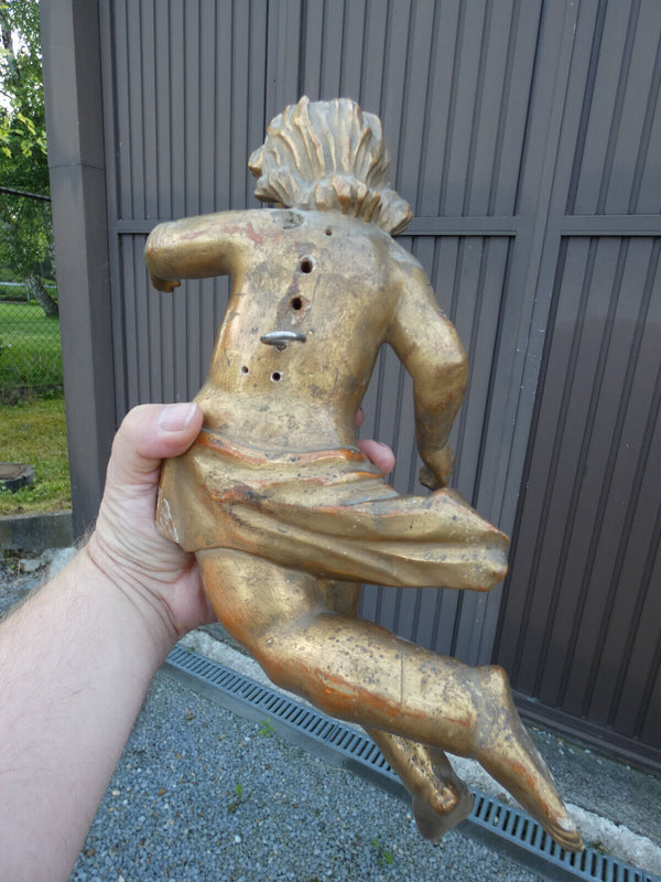 PAIR 19thc large Baroque Wood carved gold gilt putti cherub wall angels statue